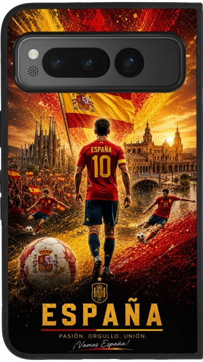 Coque Google Pixel Fold - Silicone rigide noir Football Espagne splash 2026