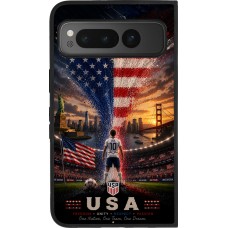 Coque Google Pixel Fold - Silicone rigide noir Football États-Unis splash 2026