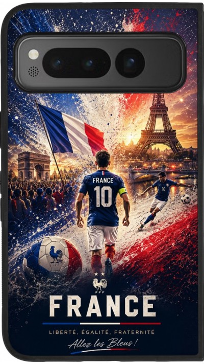 Coque Google Pixel Fold - Silicone rigide noir Football France splash 2026