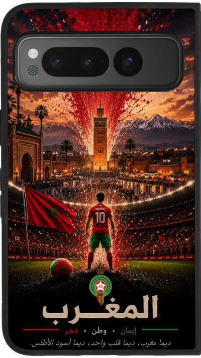 Coque Google Pixel Fold - Silicone rigide noir Football Maroc splash 2026