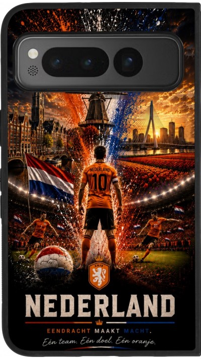 Coque Google Pixel Fold - Silicone rigide noir Football Pays-Bas splash 2026