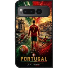 Coque Google Pixel Fold - Silicone rigide noir Football Portugal splash 2026