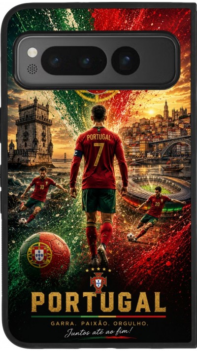 Coque Google Pixel Fold - Silicone rigide noir Football Portugal splash 2026