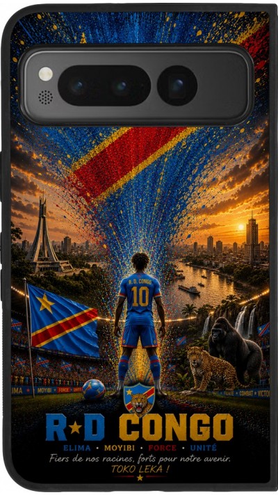 Coque Google Pixel Fold - Silicone rigide noir Football République démocratique du Congo splash 2026