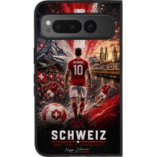 Coque Google Pixel Fold - Silicone rigide noir Football Schweiz splash 2026