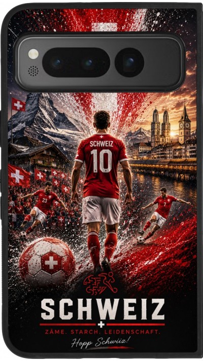 Coque Google Pixel Fold - Silicone rigide noir Football Schweiz splash 2026