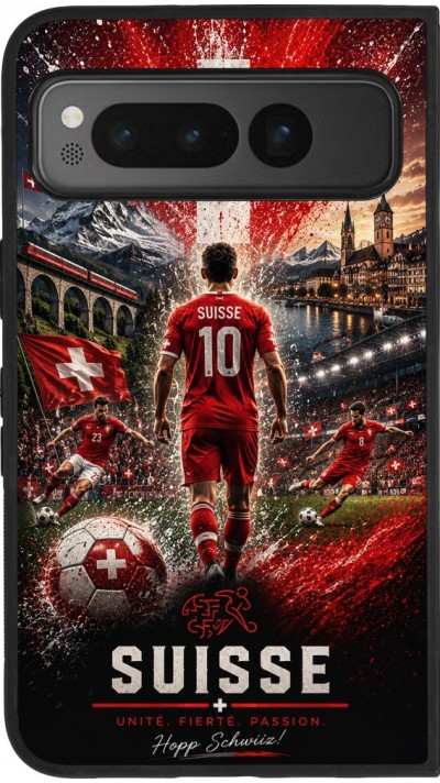 Coque Google Pixel Fold - Silicone rigide noir Football Suisse splash 2026