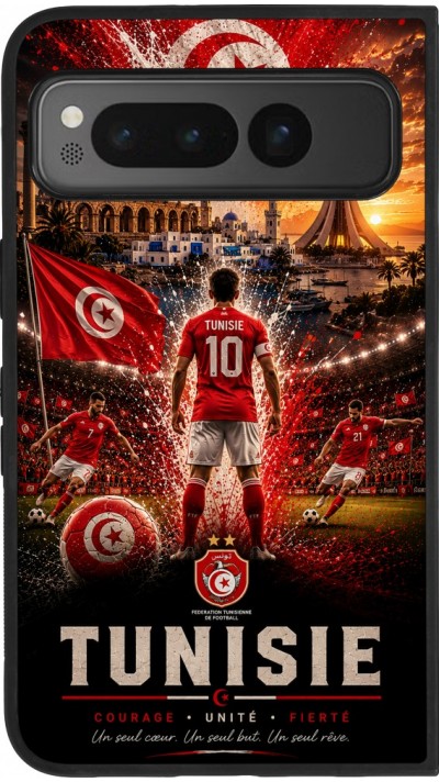 Coque Google Pixel Fold - Silicone rigide noir Football Tunisie splash 2026