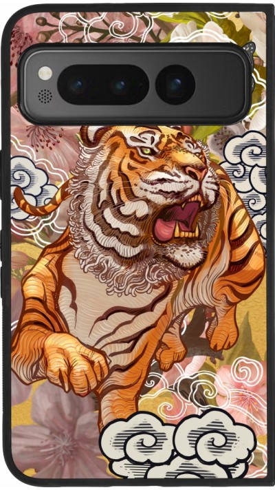 Coque Google Pixel Fold - Silicone rigide noir Spring 23 japanese tiger