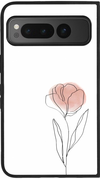 Coque Google Pixel Fold - Silicone rigide noir Spring 23 minimalist flower