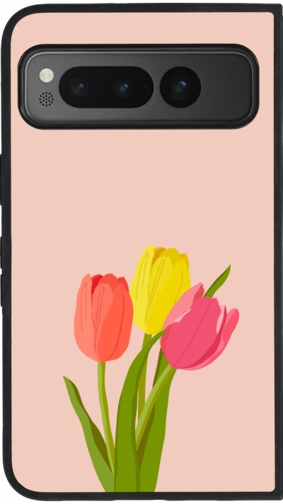 Coque Google Pixel Fold - Silicone rigide noir Spring 23 tulip trio