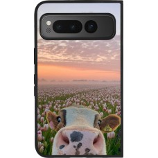 Google Pixel Fold Case Hülle - Silikon schwarz Cow with tulips Spring 2026