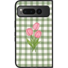 Google Pixel Fold Case Hülle - Silikon schwarz Green vichy tulips Spring 2026