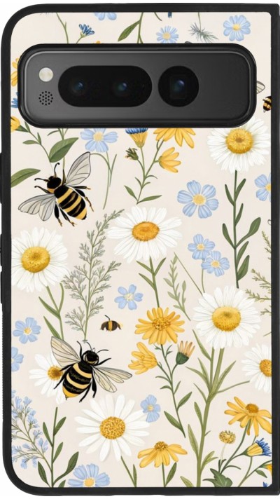 Google Pixel Fold Case Hülle - Silikon schwarz Pattern bees Spring 2026