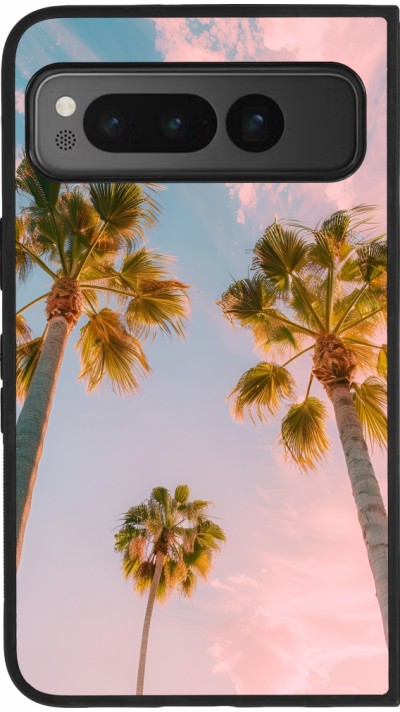 Coque Google Pixel Fold - Silicone rigide noir Summer 2025 Palmiers