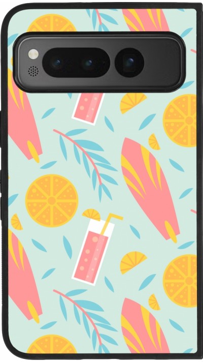 Coque Google Pixel Fold - Silicone rigide noir Summer 2025 Pattern citron