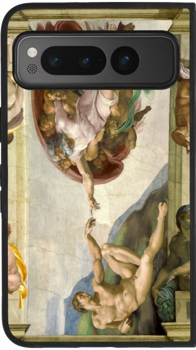 Coque Google Pixel Fold - Silicone rigide noir Tableau art - La Création d’Adam - Michel-Ange