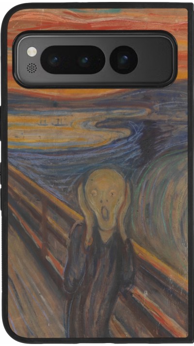 Coque Google Pixel Fold - Silicone rigide noir Tableau art - Le Cri - Edvard Munch