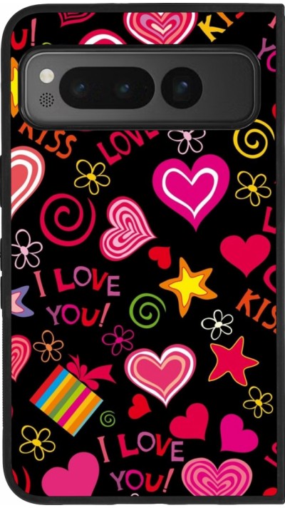 Google Pixel Fold Case Hülle - Silikon schwarz Valentine 2023 love symbols