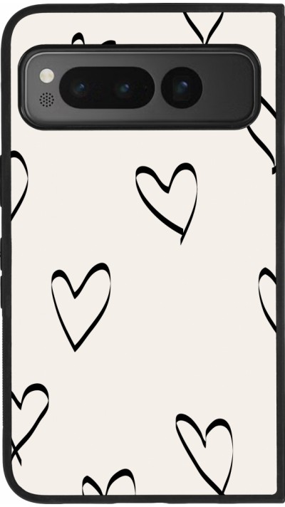 Google Pixel Fold Case Hülle - Silikon schwarz Valentine 2023 minimalist hearts