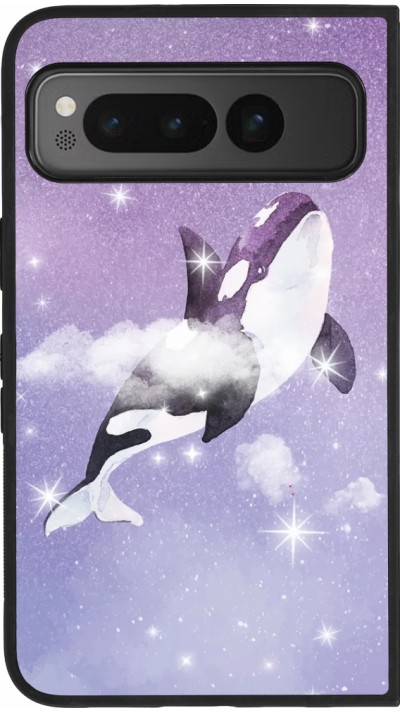 Google Pixel Fold Case Hülle - Silikon schwarz Whale in sparking stars