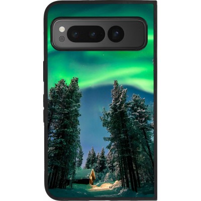 Coque Google Pixel Fold - Silicone rigide noir Winter 22 Northern Lights