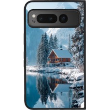 Coque Google Pixel Fold - Silicone rigide noir Winter 25 Winter house forest day
