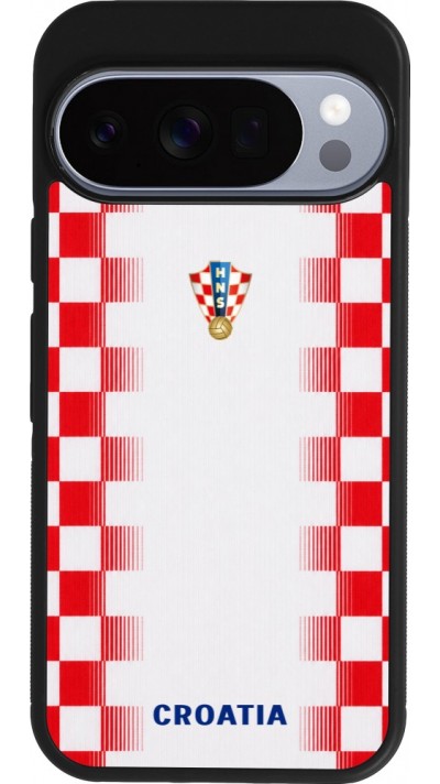 Coque Google Pixel 10 / Pixel 10 Pro - Silicone rigide noir Maillot de football Croatie 2026 personnalisable