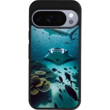 Coque Google Pixel 10 / Pixel 10 Pro - Silicone rigide noir Manta Lagon Nettoyage