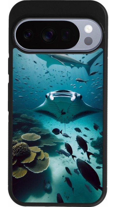 Coque Google Pixel 10 / Pixel 10 Pro - Silicone rigide noir Manta Lagon Nettoyage