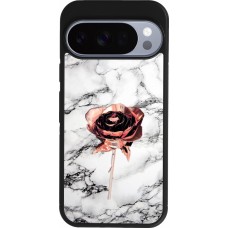 Coque Google Pixel 10 / Pixel 10 Pro - Silicone rigide noir Marble Rose Gold