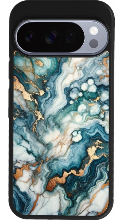 Coque Google Pixel 10 / Pixel 10 Pro - Silicone rigide noir Marbre Vert Bleu Doré