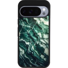 Coque Google Pixel 10 / Pixel 10 Pro - Silicone rigide noir Marbre vert majestueux
