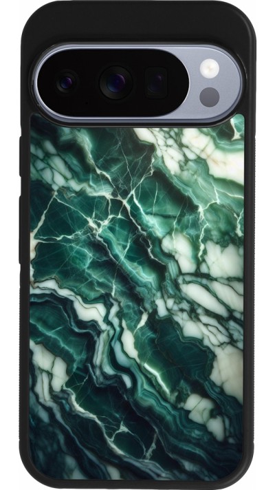 Coque Google Pixel 10 / Pixel 10 Pro - Silicone rigide noir Marbre vert majestueux