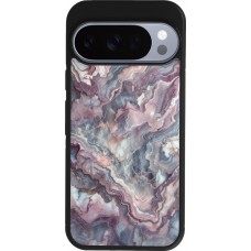 Coque Google Pixel 10 / Pixel 10 Pro - Silicone rigide noir Marbre violette argentée