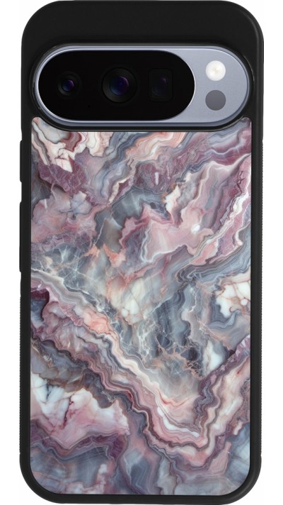 Coque Google Pixel 10 / Pixel 10 Pro - Silicone rigide noir Marbre violette argentée