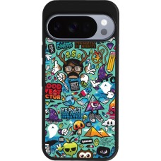 Coque Google Pixel 10 / Pixel 10 Pro - Silicone rigide noir Mixed Cartoons Turquoise