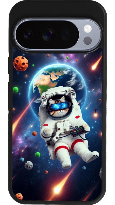 Coque Google Pixel 10 / Pixel 10 Pro - Silicone rigide noir VR SpaceCat Odyssey