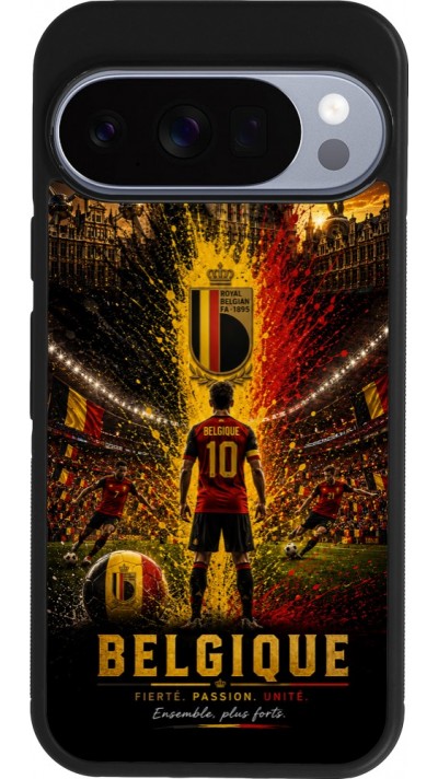 Coque Google Pixel 10 / Pixel 10 Pro - Silicone rigide noir Football Belgique splash 2026