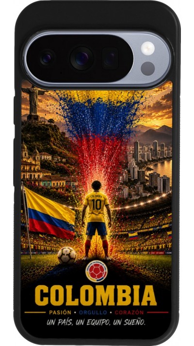 Coque Google Pixel 10 / Pixel 10 Pro - Silicone rigide noir Football Colombie splash 2026