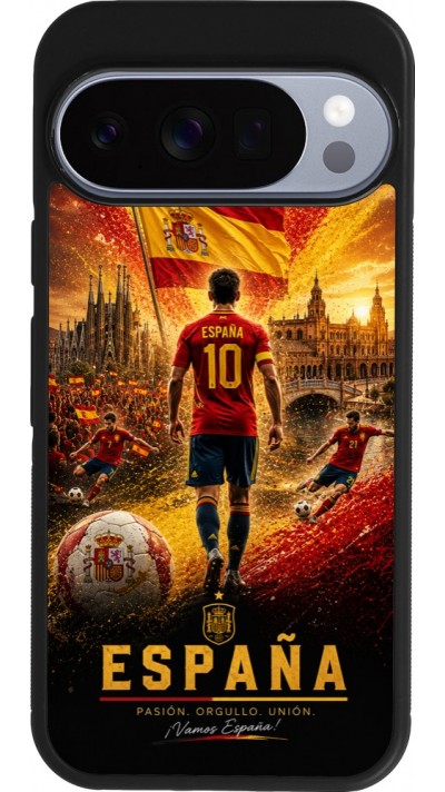 Coque Google Pixel 10 / Pixel 10 Pro - Silicone rigide noir Football Espagne splash 2026