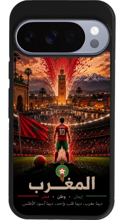 Coque Google Pixel 10 / Pixel 10 Pro - Silicone rigide noir Football Maroc splash 2026