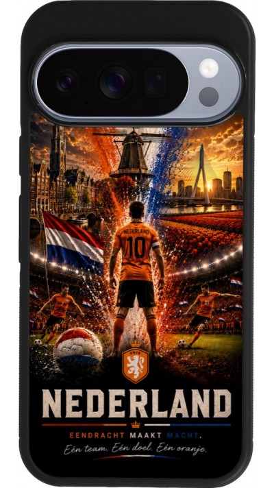 Coque Google Pixel 10 / Pixel 10 Pro - Silicone rigide noir Football Pays-Bas splash 2026