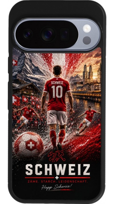 Coque Google Pixel 10 / Pixel 10 Pro - Silicone rigide noir Football Schweiz splash 2026