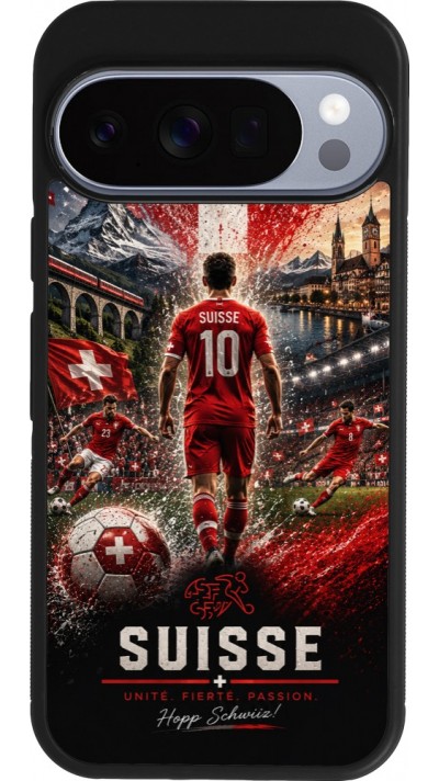 Coque Google Pixel 10 / Pixel 10 Pro - Silicone rigide noir Football Suisse splash 2026