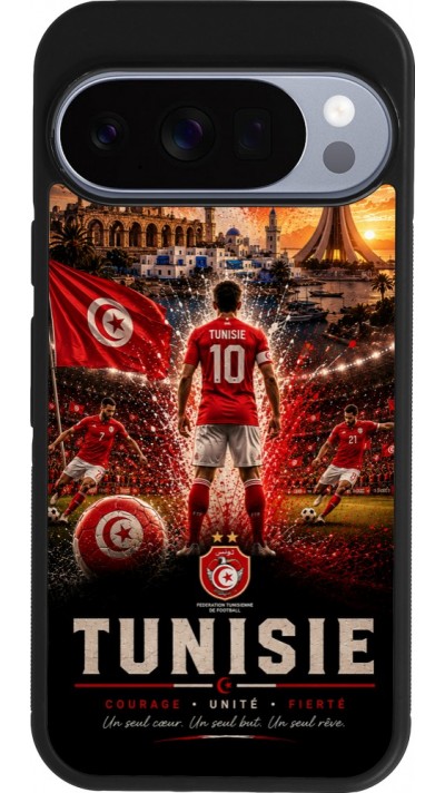 Coque Google Pixel 10 / Pixel 10 Pro - Silicone rigide noir Football Tunisie splash 2026