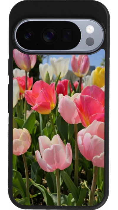 Google Pixel 10 / Pixel 10 Pro Case Hülle - Silikon schwarz Tulips Spring 2026
