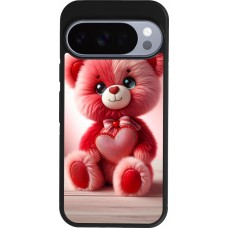Coque Google Pixel 10 / Pixel 10 Pro - Silicone rigide noir Valentine 2024 Ourson rose