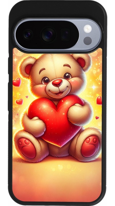Coque Google Pixel 10 / Pixel 10 Pro - Silicone rigide noir Valentine 2024 Teddy love
