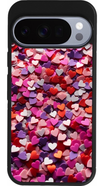 Coque Google Pixel 10 / Pixel 10 Pro - Silicone rigide noir Valentine 2025 Confetti